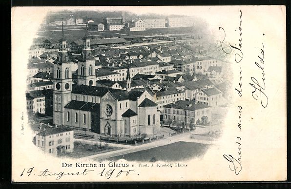 Cartoline postali: AK Glarus, Blick auf die Kirche, 1900 – Usato da Berlin venduto da bartko-reher