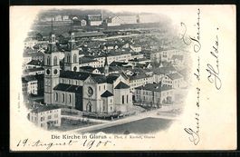 AK Glarus, Blick auf die Kirche, 1900
