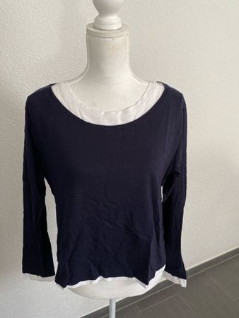 Monari Doppel Langarmshirt dunkelblau weiss Gr. 40 