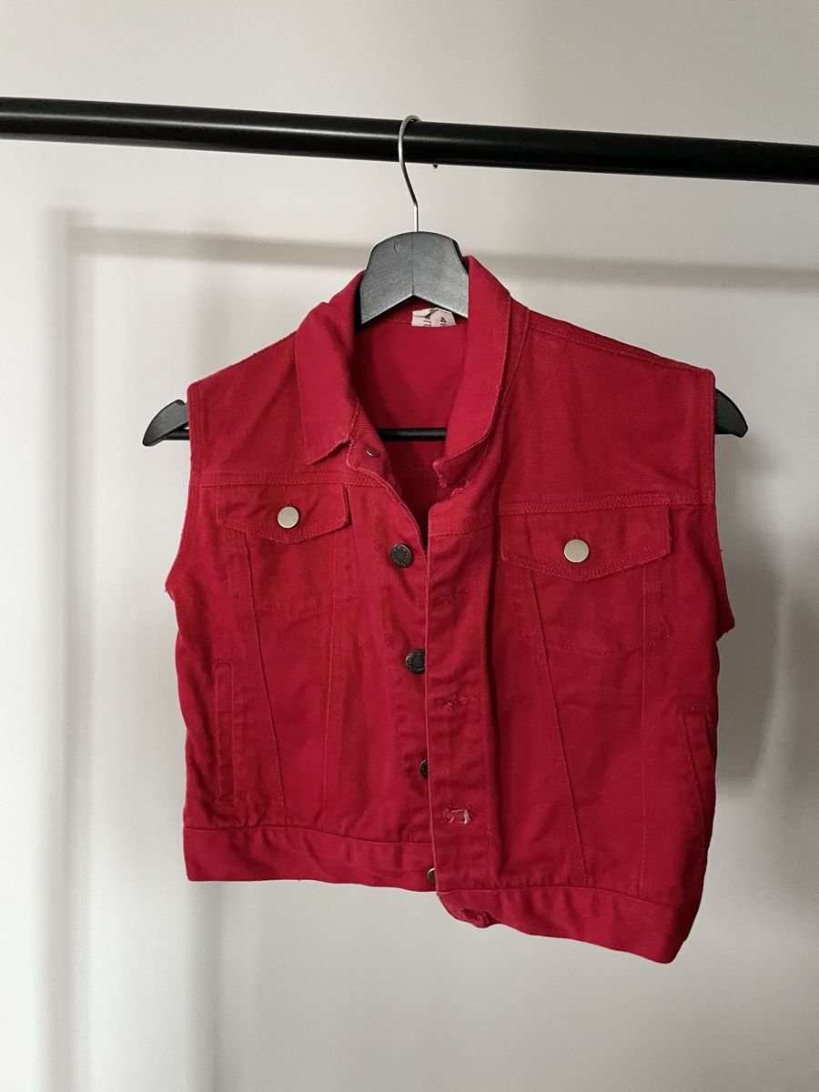 Gilet & Giacche senza maniche: Rote Vintage Jeans-Weste – Usato da Zofingen venduto da silbosja