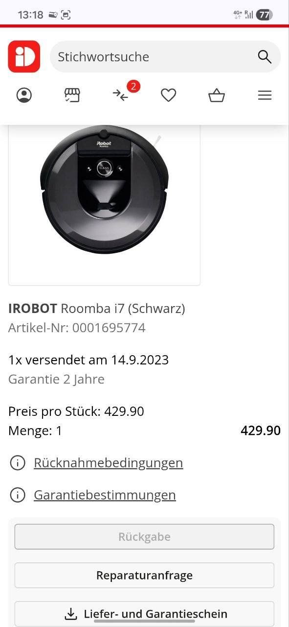 Irobot Staubsauger & Zubehör: iRobot Roomba i7 Vacuum Cleaner - Excellent Condition! – Gebraucht aus Baar von san_bq6v 6
