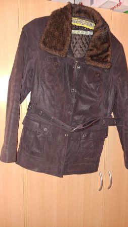 Veste d'hiver en cuir marron chaude et élégante, taile 44