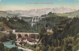 Die sitter viadukte mit santisgebirge Eisenbahn