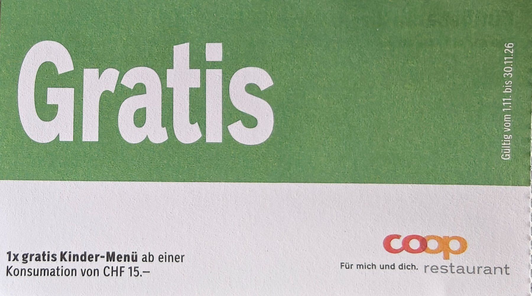 Buoni: Gutschein Gratis Kinder Menü im Coop Restaurant – Nuovo (secondo la descrizione) da Schmiedrued venduto da elvis_88