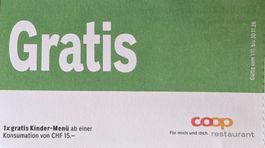 Gutschein Gratis Kinder Menü im Coop Restaurant