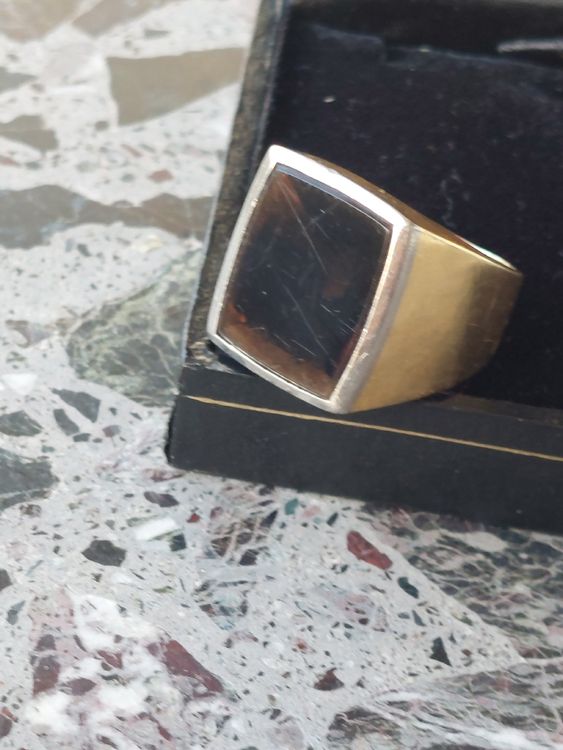 PAMTIER Herrenring Edelstahl - Mit Rechteckstein Hypoallergen