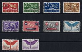 1923/24 Flugpostmarken glattes Faserpapier Kat.F3-F12, gest.