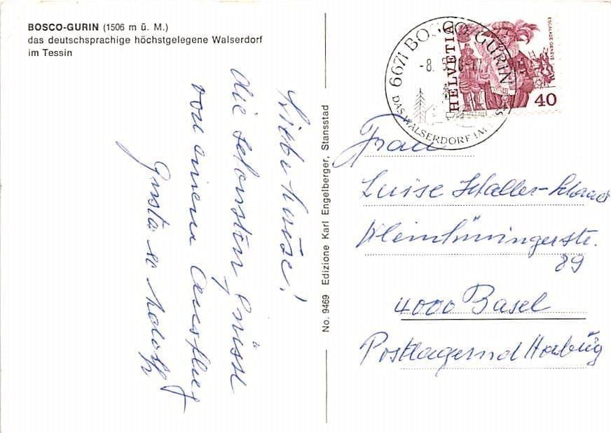 Cartoline postali: TI - Bosco Gurin – Usato da Ottikon b.Kemptth. venduto da Neptun1974 1