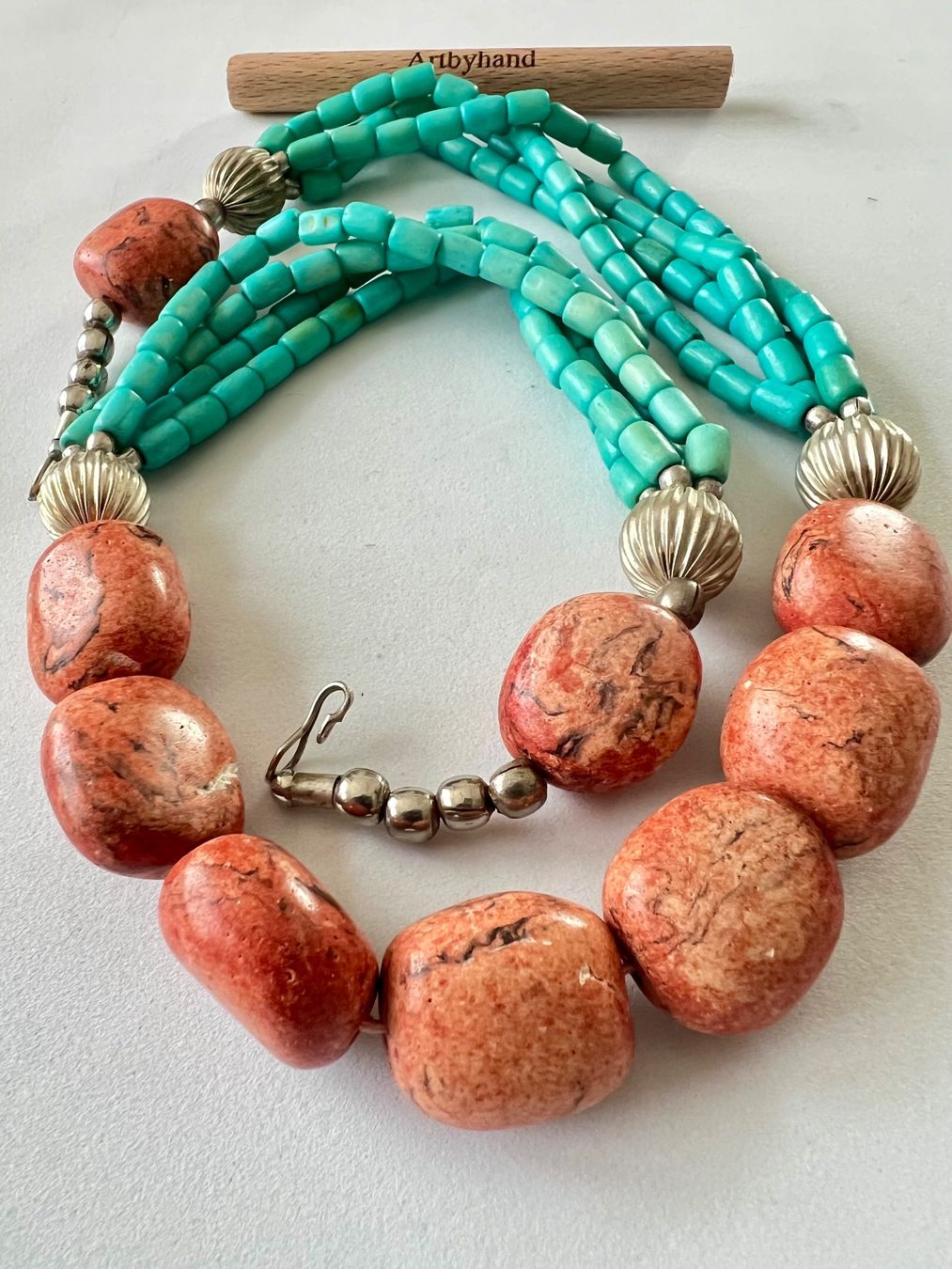 Ketten: Statement-Kette Türkis Jaspis Boho Ethno mehrreihig Vintage – Gebraucht aus Ruswil von artbyhand 5