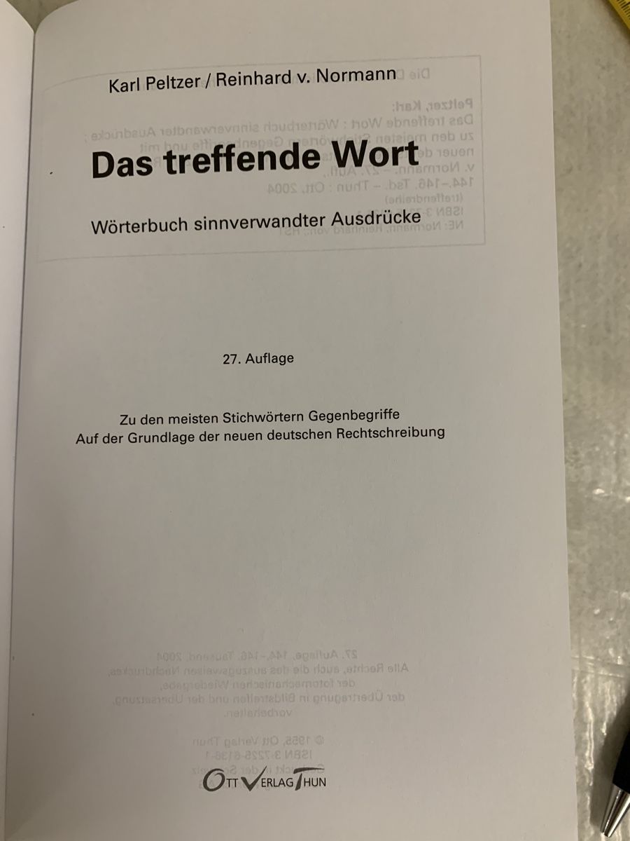 Livres: Synonymwörterbuch "Das treffende Wort" 27. Auflage – D'occasion à Erlenbach ZH par Ritschly 2