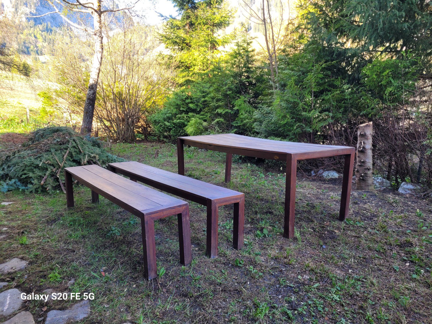 Set di tavolo e panche: Teak Holz, 8er Gartentisch mit Bänken. – Usato da Alpthal venduto da GiGa76 4