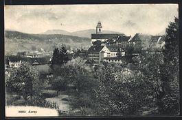 AK Aarau, Ortspartie mit Kirche, 1911