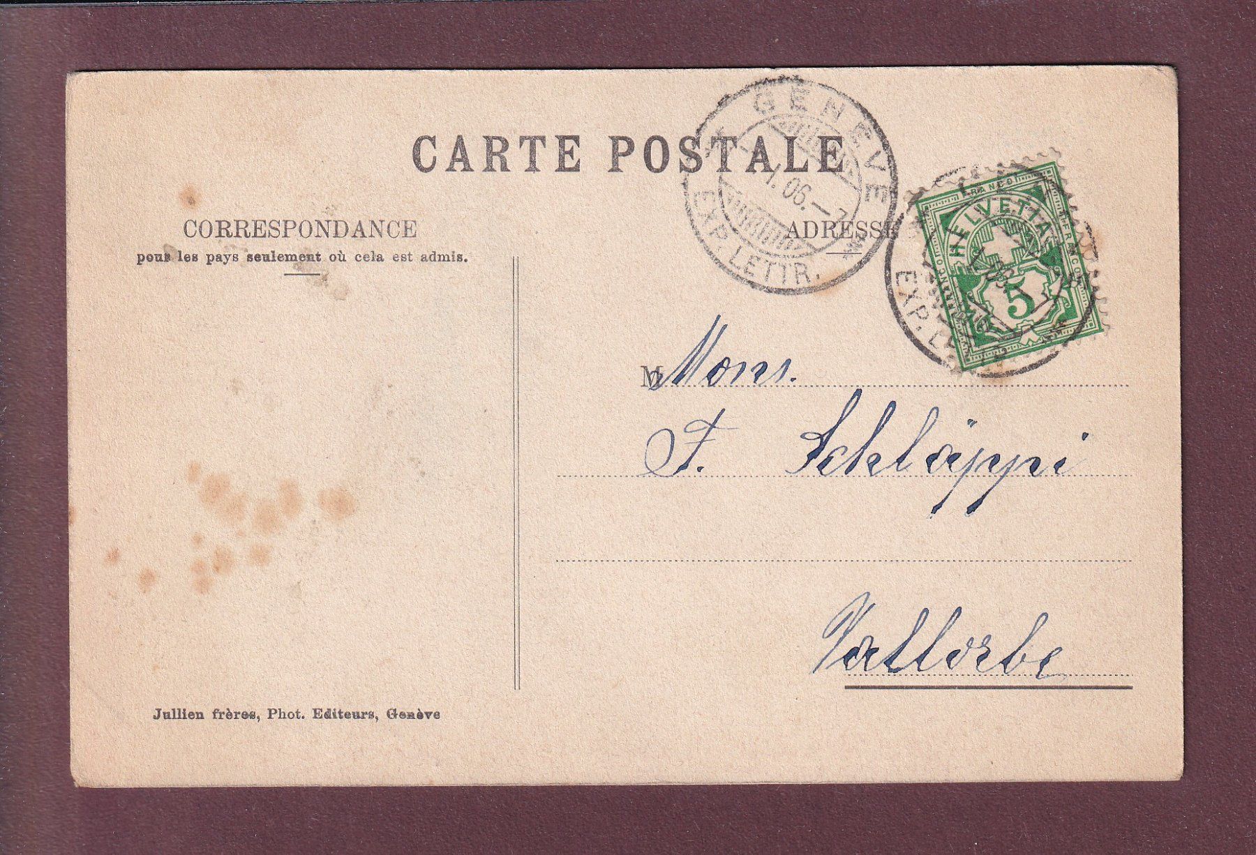 Cartoline postali: GENEVE - Place Bel-Air - 1906 – Usato da Pully venduto da nicecards 1