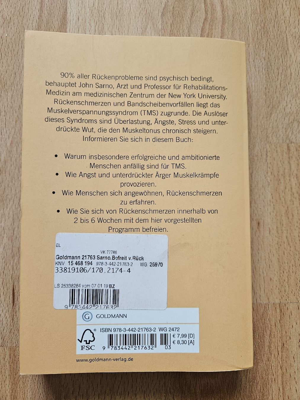 Libri: John Sarno: Befreit von Rückenschmerzen – Usato da Ebikon venduto da SecondChance_byM 1