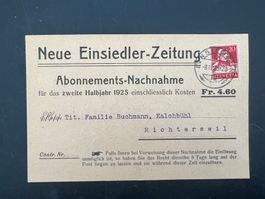 1925 Karte Eisiedler-Zeitung  Nachnahme gest.  (V253)