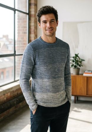 Stylischer Herren Pullover Pull&Bear blau meliert Gr. L Top!