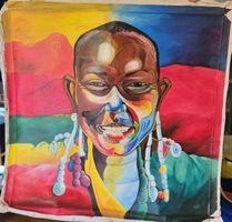 Bild Mann bunt Porträt Acryl auf Leinwand Afrika ca.70x70