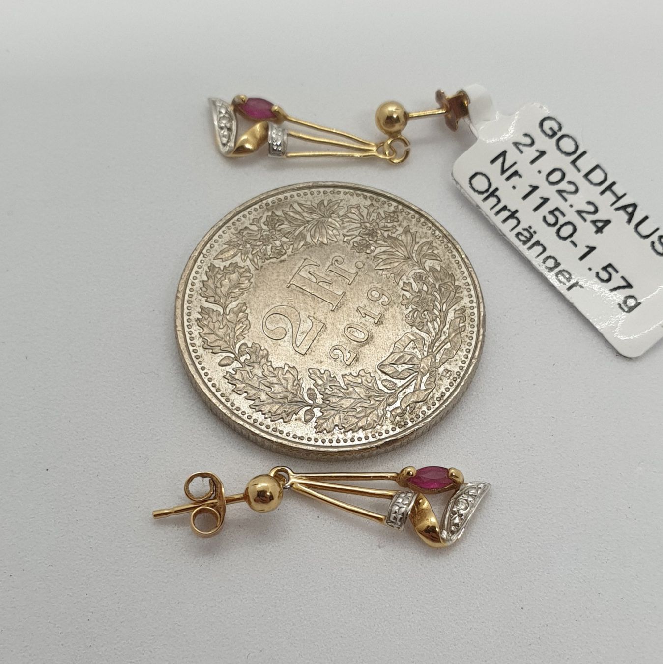 Orecchini pendenti & Orecchini a lobo: Echt 18K Gold - Diamant, Rubin Ohrhänger – Usato da Luzern venduto da Luzern-Goldhaus 3