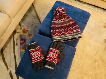 Superbe ensemble laine vierge du Népal GANTS & BONNET unique