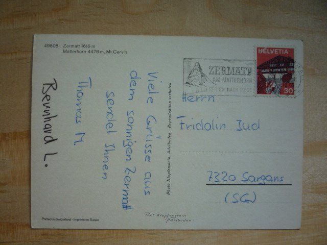 Cartoline postali: Zermatt im Winter, 8.1.1974 – Usato da Rieden SG venduto da Brockehuesli 1