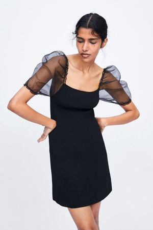 ZARA A-Linie-Kleid mit Organza-Puff-Ärmel gr. XS/S