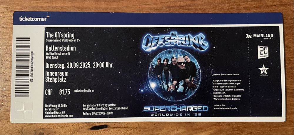 *OFFSPRING* Konzert im Hallenstadion Zürich 30.09.25 (Neu (gemäss ...
