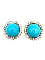 Boucles d'oreilles or jaune 18K, turquoises et diamants