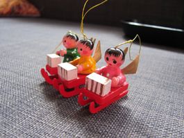 3 Weihnachtsengel Holz auf Schlitten Set 3 Stück bunt