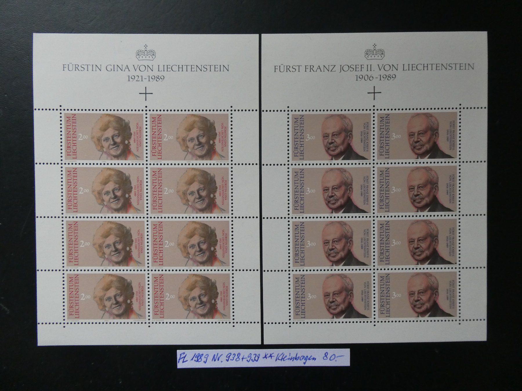 Tutti i francobolli: FL 1989 Nr. 938+939 postfrische Kleinbogen – Usato da Lausen venduto da Herbamare01