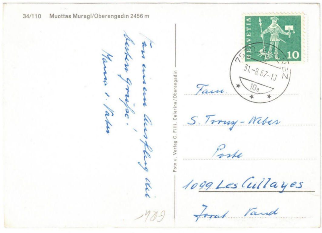 Cartoline postali: St. Moritz - Standseilbahn Muottas Muragl Bergstation – Usato da Binningen venduto da Mountainrider 1