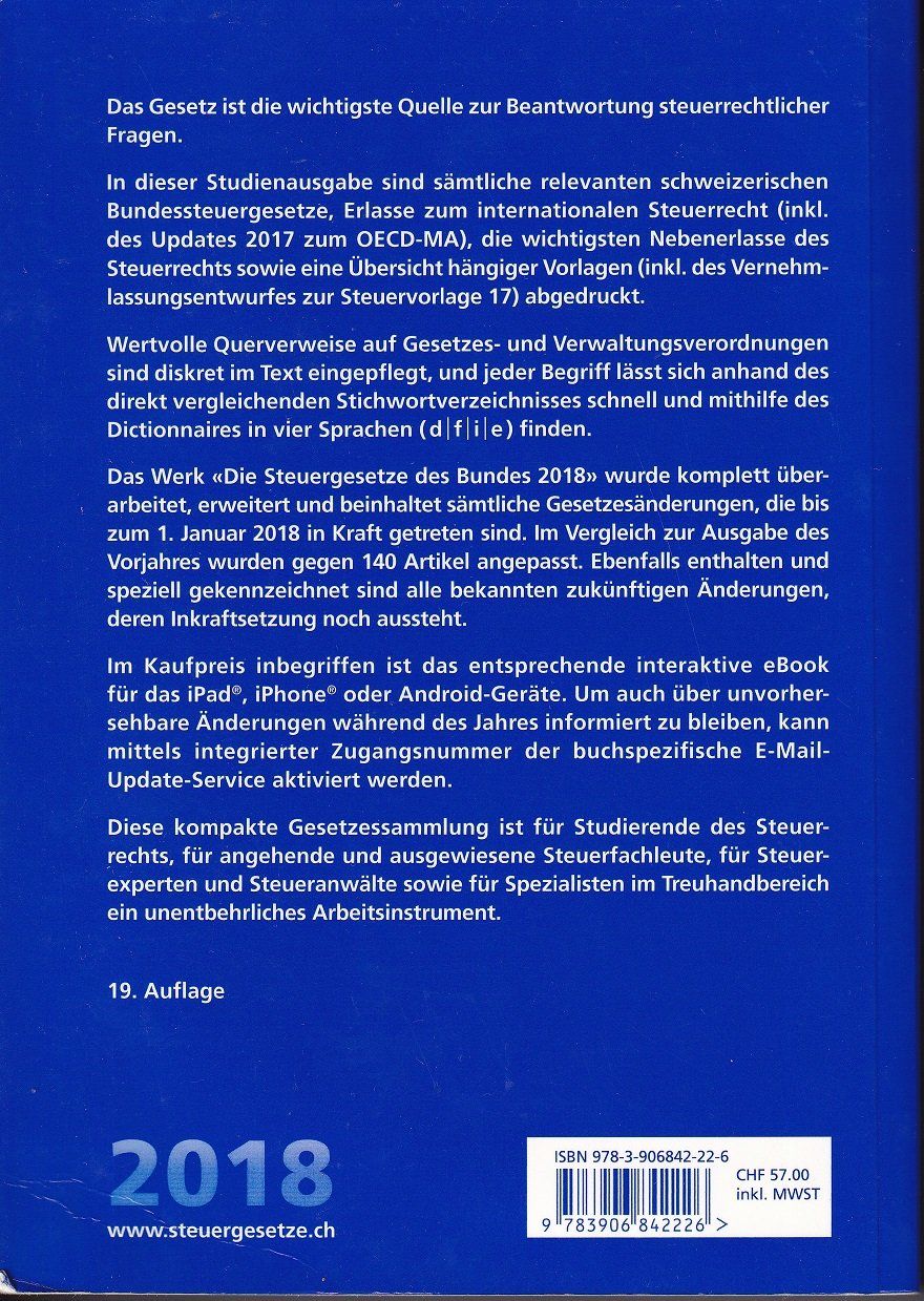 Libri: Die Steuergesetze des Bundes 2018 – Usato da Elgg venduto da Charts 1