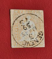 STRUBEL 25 20 RP. GRÜNER SEIDENFADEN VOLLSTEMPEL GENEVE 1859