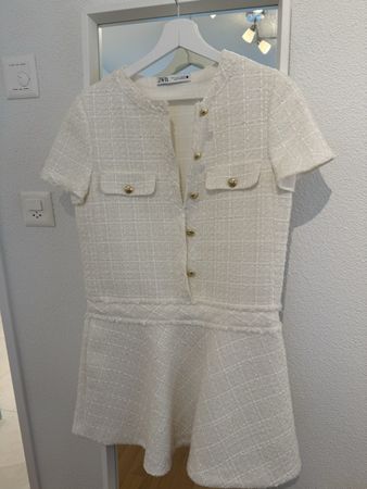 Zara Tweed Kleid weiss gold S