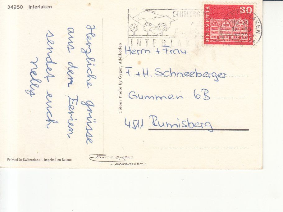 Ansichtskarten: Interlaken 1973 – Gebraucht aus Bürglen TG von StampGraf 1