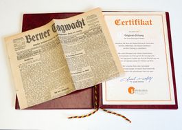 Berner Tagwacht vom 20.8.1920, in Mappe mit Zertifikat