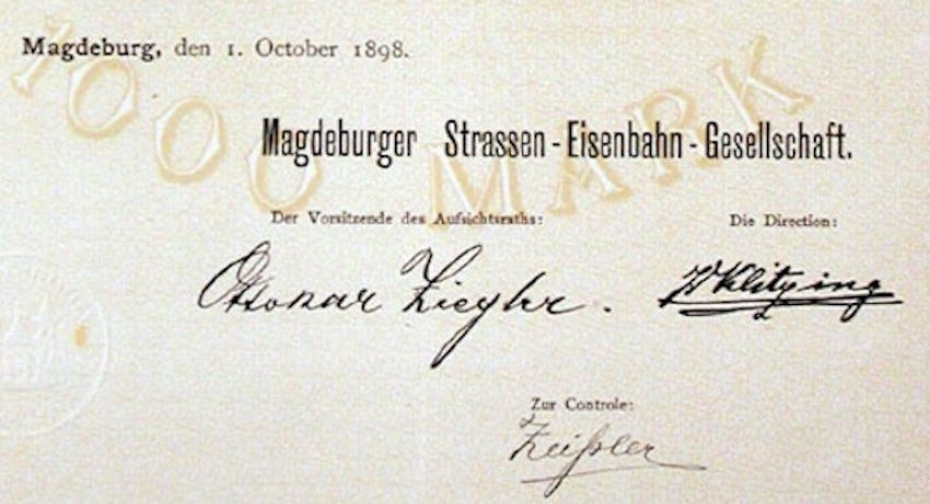 Documenti: Magdeburger Strassen-Eisenbahn-Gesellschaft, Magdeburg  1898 – Usato da Solothurn venduto da Sgasche 1