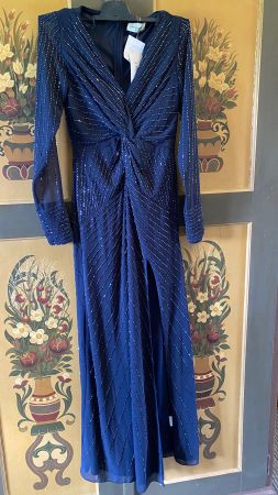 Elegantes langes Abendkleid dunkelblau mit Pailletten - NEU