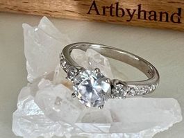 Silber Solitär Ring 925 mit funkelndem Zirkonia Besatz Gr.54