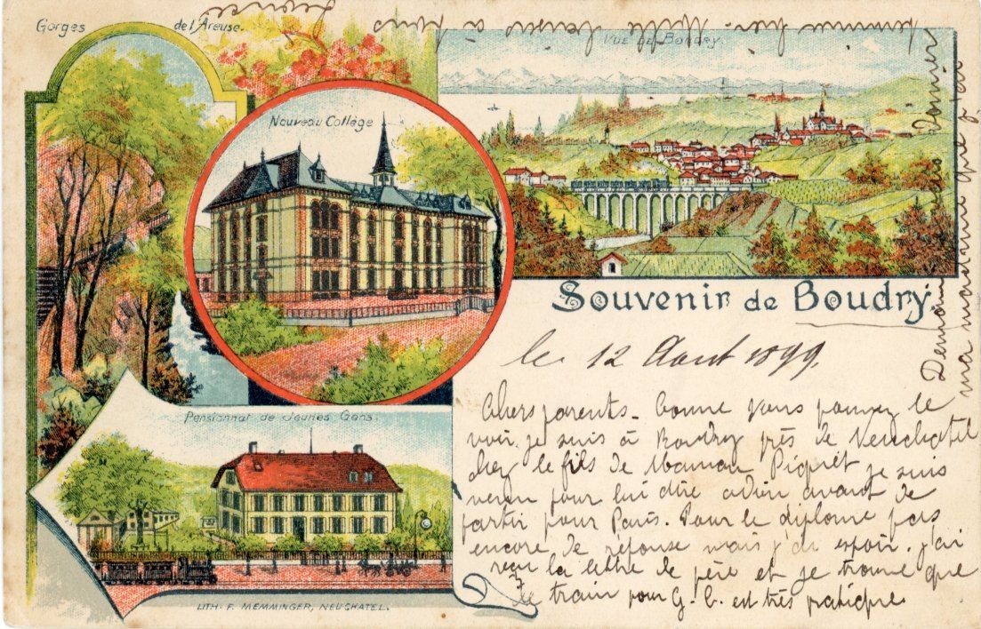 Cartoline postali: Boudry   NE  -      LITHO     en 1899 – Usato da Brig venduto da Valcards54