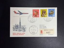 Swissair Erstflugbrief Basel-Wien 1967