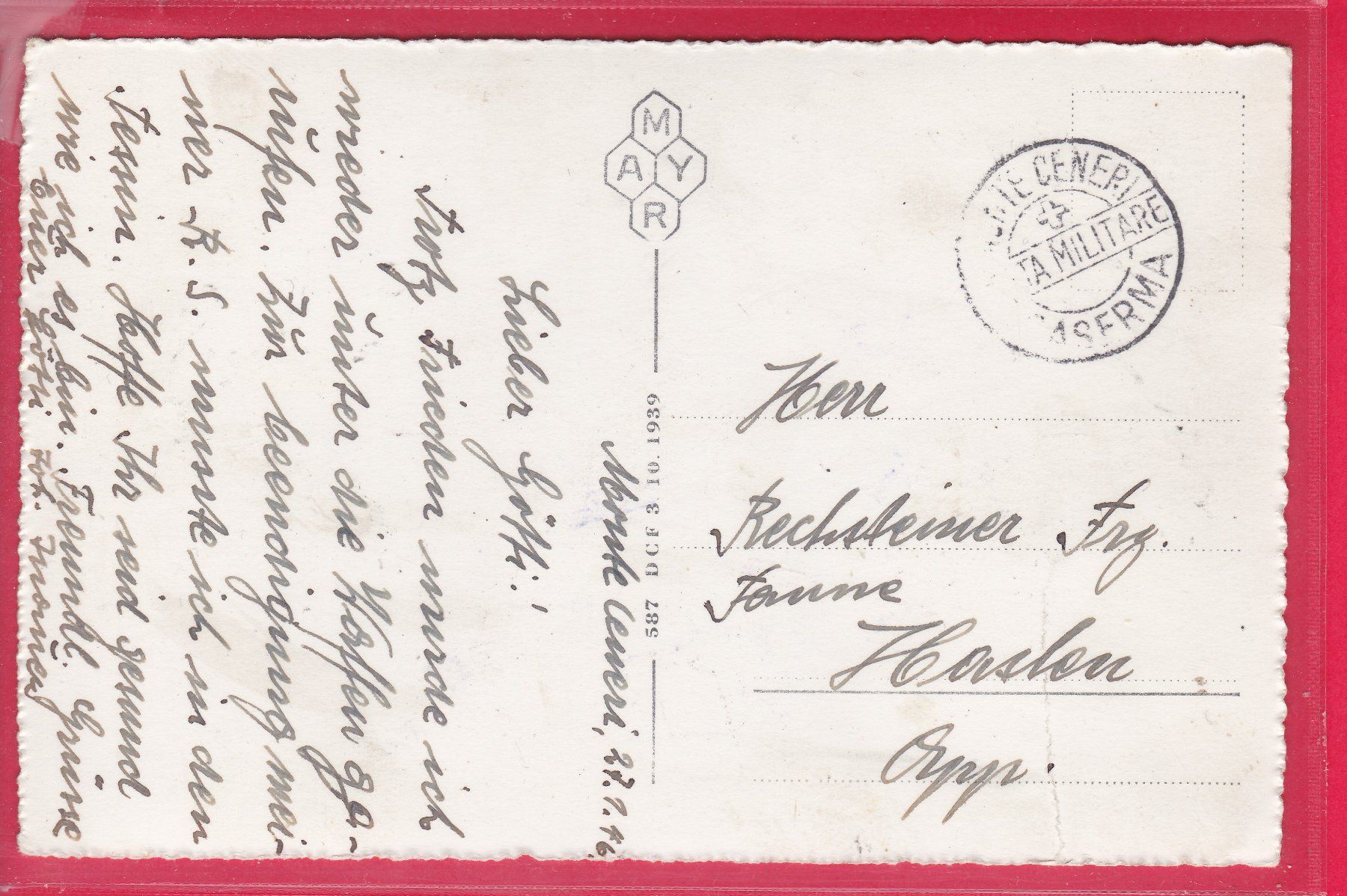 Cartoline postali: VISTA DAL MONTE CENERI, 27.1.1946, FELDPOST – Usato da Oberrieden venduto da Gebirgsstelze 1