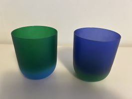 2 farbige Windlichter / Deko-Gläser – Grün & Blau unbenutzt