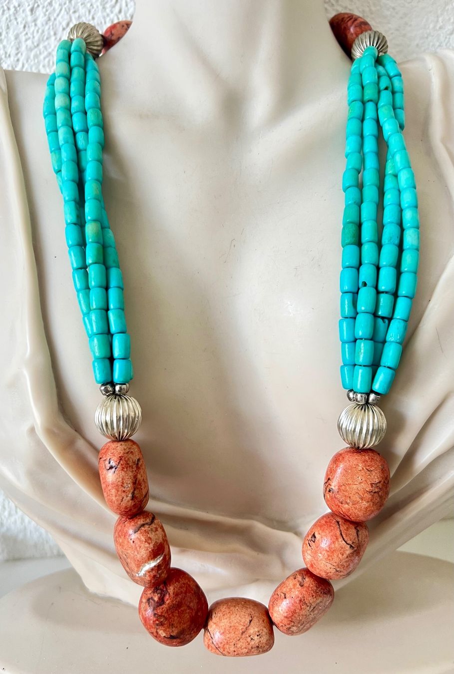 Ketten: Statement-Kette Türkis Jaspis Boho Ethno mehrreihig Vintage – Gebraucht aus Ruswil von artbyhand 2