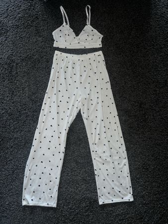 Pyjama Set Damen Weiss Herzchen Grösse S NEU