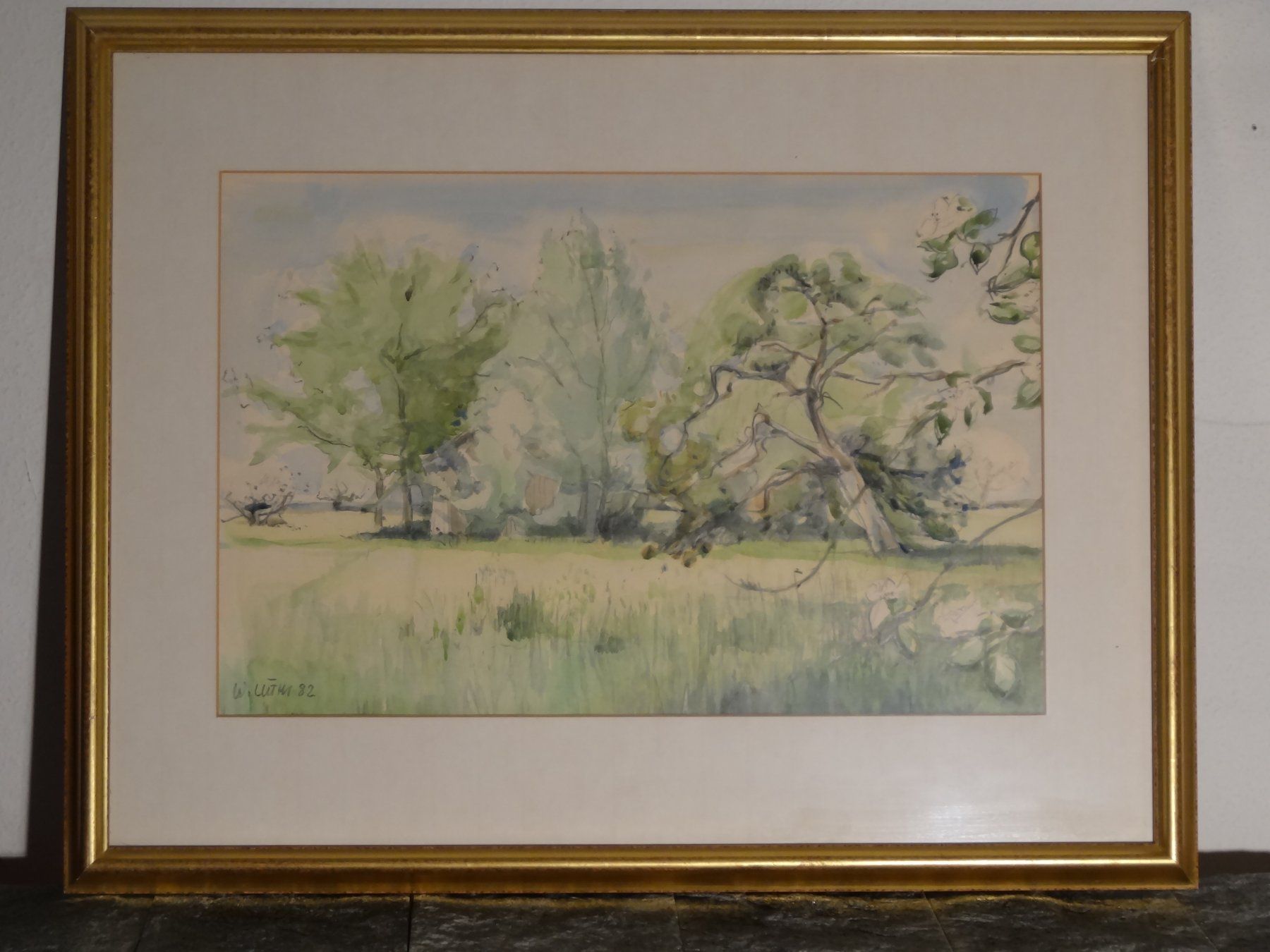 Dipinti: Originalgemälde Aquarelllandschaft: "Grüne Aue" W. Lüthi '82 – Usato da Allschwil venduto da FindeAuserlesenes