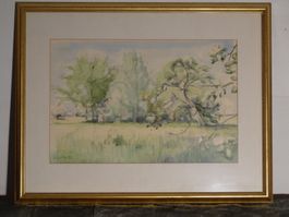 Originalgemälde Aquarelllandschaft: "Grüne Aue" W. Lüthi '82