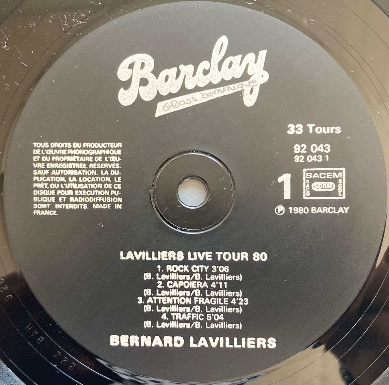 Dischi in vinile: BERNARD LAVILLIERS - LIVE TOUR 80 – Usato da Poliez-Pittet venduto da Newtown-Records 7