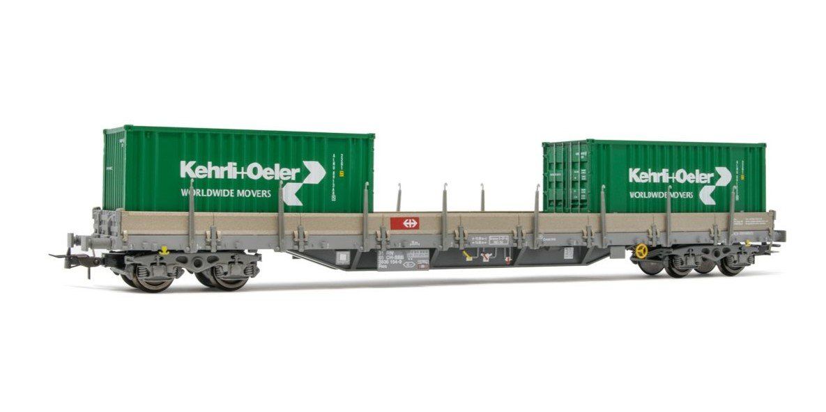 Rivarossi Modellini di ferrovie: Rivarossi 6498 - Rungenwagen SBB mit zwei Container 20' – Nuovo e nell'imballaggio originale da Rotkreuz venduto da MOBAHN-1zu87