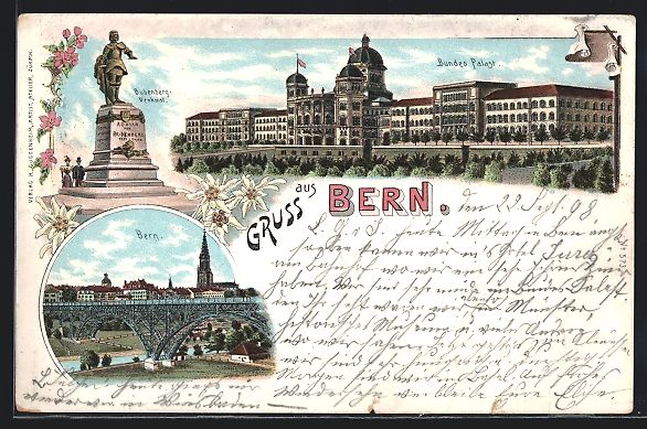 Ansichtskarten: Litho Basel, Bundespalast, Bubenberg-Den – Gebraucht aus Berlin von bartko-reher