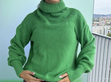 Falconeri Damen Pullover Rollkragen grün grob gestrickt